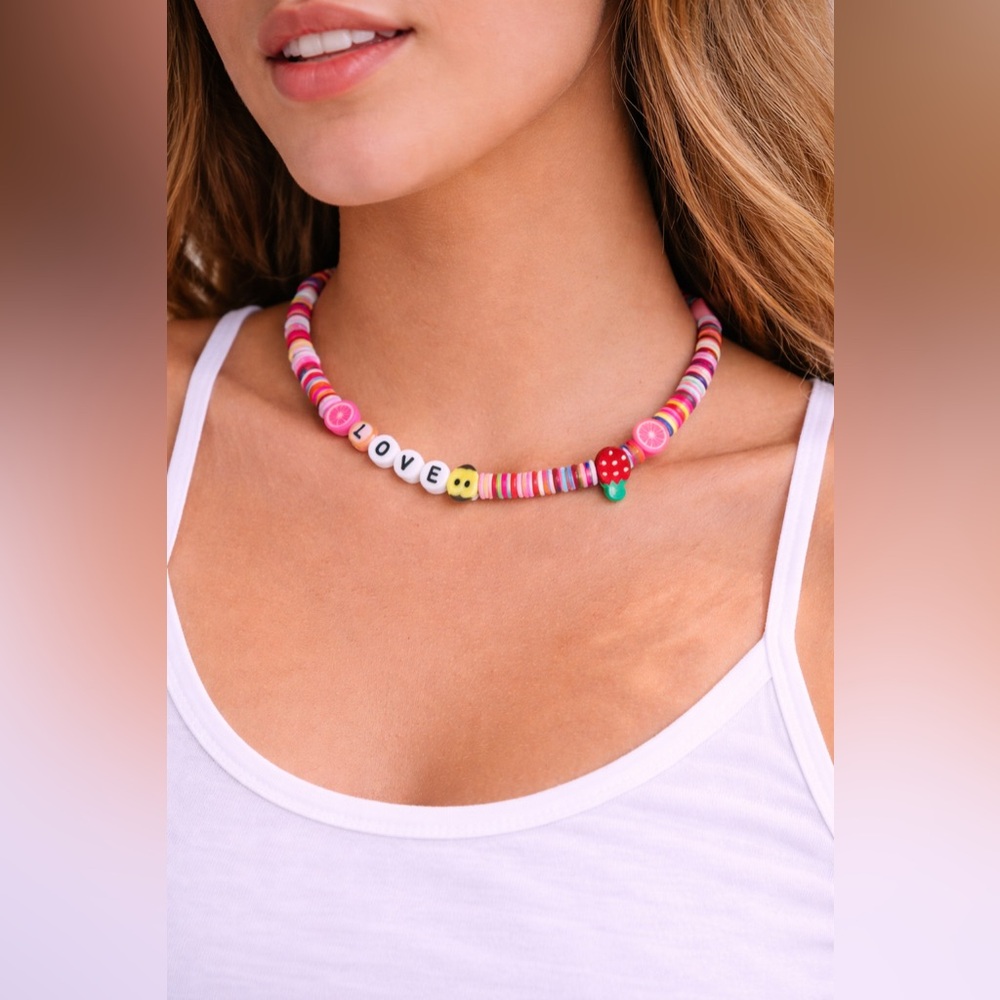 ALE-HOP Colorful Fruit Beaded Necklace LOVE Strawberry Citrus Spain Exclusive